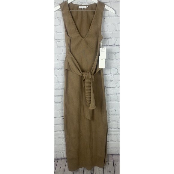 NWT GOOD AMERICAN Womens' Taupe Ribbed Sleeveless Sweater Dress Size 3 $149. - Picture 1 of 9
